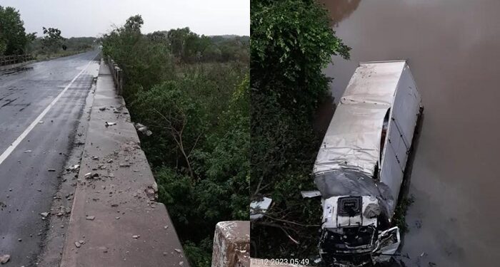 Caminhão cai de ponte e duas pessoas ficam feridas na BR 343, em Jerumenha