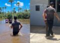 Policiais atravessam riacho para prender suspeito de tentar matar o próprio cunhado em José de Freitas