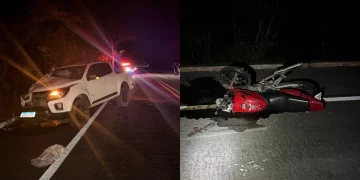 Mulher morre após carro invadir faixa contrária e bater em sua moto na BR-343