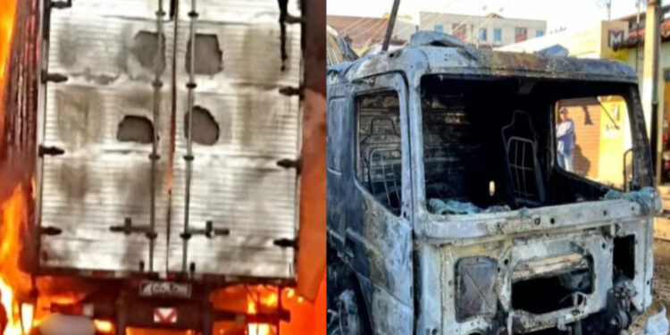 Caminhão carregado com drogas é incendiado em frente à Delegacia da Polícia Civil de Castelo