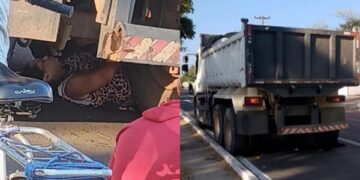 Mulher fica presa embaixo de caminhão após acidente em Teresina