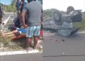 Motorista capota carro ao bater em poste e deixa feridos nas proximidades da UFPI
