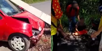 Mulher fica ferida após colidir carro contra poste na zona Rural de Teresina