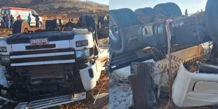 Motorista morre e esposa fica ferida após carreta tombar na PI-245, no interior do Piauí