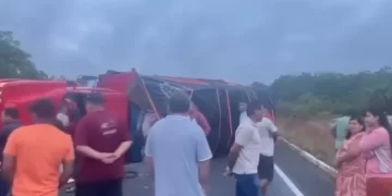 Caminhão tomba após desviar de animal na PI-113 entre José de Freitas e Cabeceiras