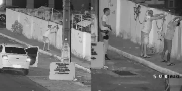 Homem é flagrado pichando muro de cemitério e acaba abordado por PM em Teresina