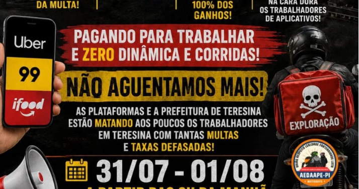 Motociclistas por aplicativo realizam paralisação em Teresina nesta sexta-feira (31)