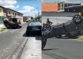 Carro capota após motorista perder controle ao cruzar trilhos em Teresina