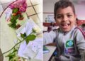 Colegas deixam cartas e flores em homenagem a menino de 8 anos morto em acidente no Piauí