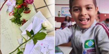 Colegas deixam cartas e flores em homenagem a menino de 8 anos morto em acidente no Piauí